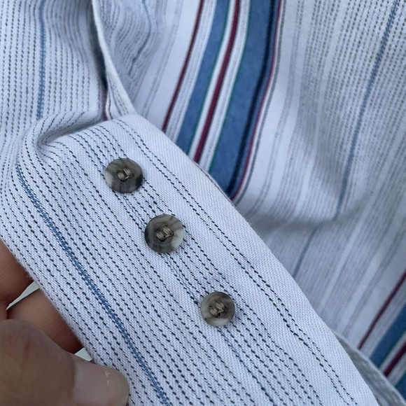 VTG Wrangler Shirt Blue Denim Stripe Brushpopper Western X-Long Tails 17.5/35 XL - Picture 9 of 12